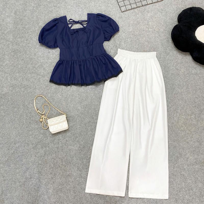 Set đồ nàng thơ siêu xinh cho nàng chuppy – Áo kiểu tay bồng phối quần suông lên dáng cực đỉnh nàng nào mặc cũng auto đẹp bigsize 60-92kg A304-Q558