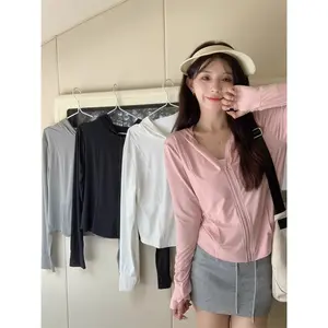 Jaket Anti UV Wanita Warna Pink – Ice Silk Tipis, Dingin, Slim Fit, Cocok untuk Olahraga & Outdoor