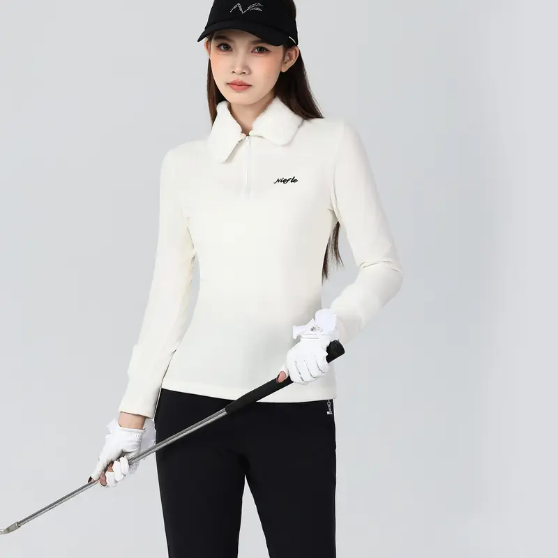 Quần Áo Golf, Dành Cho Nữ, Dài Tay, Dày Và Ấm, Thiết Kế Cổ Áo Lông Thỏ, Cao Cấp Có Thể Tháo Rời Đàn Hồi, Bó Sát, Chất Lượng Cao, Thoải Mái, Thích Hợp Cho Các Môn Thể Thao Giải Trí Ngoài Trời, Quần Dài Chuông, Mùa Thu Và Mùa Đông Mới 1