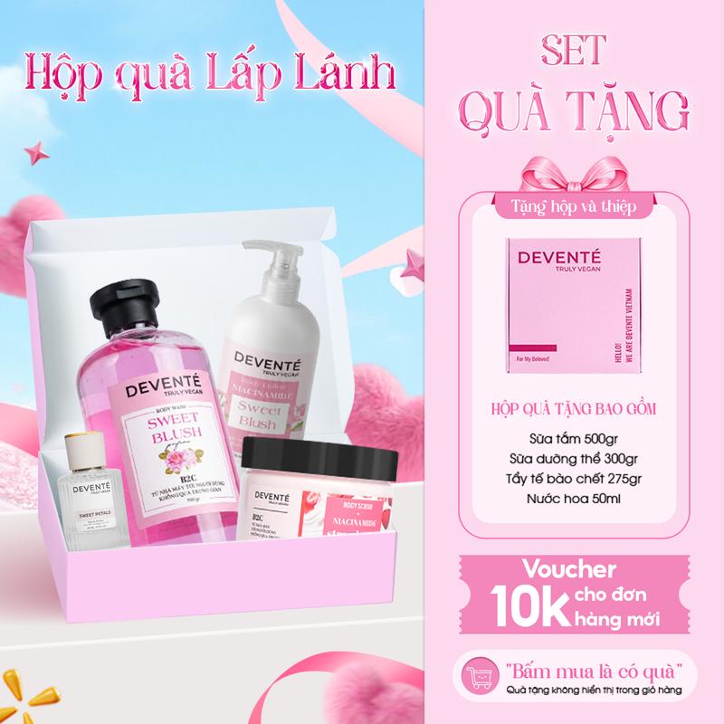 Hộp Quà LẤP LÁNH DEVENTE Gồm Sữa tắm 500g + Tẩy tế bào body 275g + Bodylotion 300g + Nước hoa 50ml