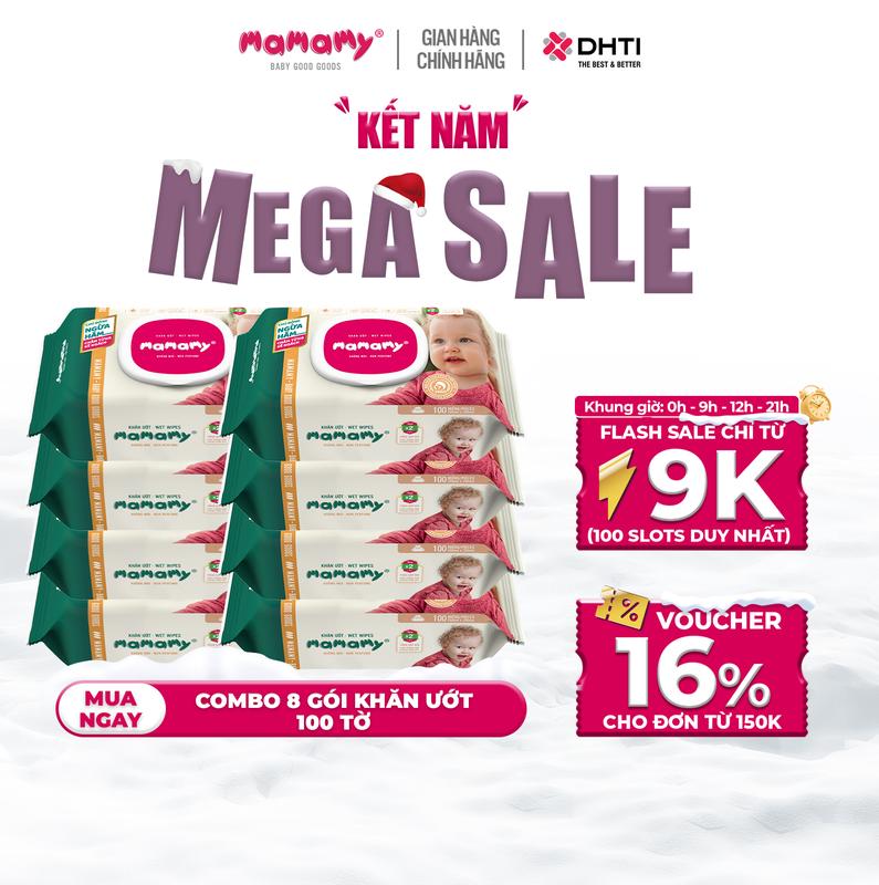 NHẬN VỀ 8 GÓI Combo 8 gói khăn ướt Mamamy 100 tờ chính hãng cho mẹ và bé x2 chất chống hăm cho bé