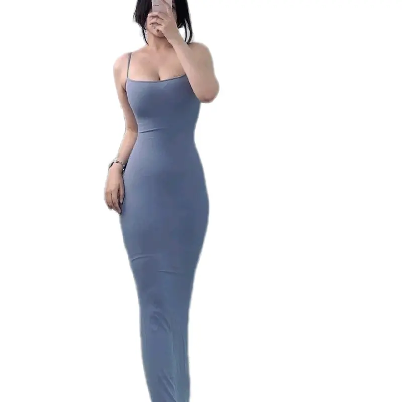 Inara maxi dress wanita bodycon Slim-fitting Polos Casual Lembut Nyaman 4