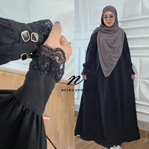 Abaya YASMIN tangan kancing variasi renda Abaya umroh haji muslimah syar'i