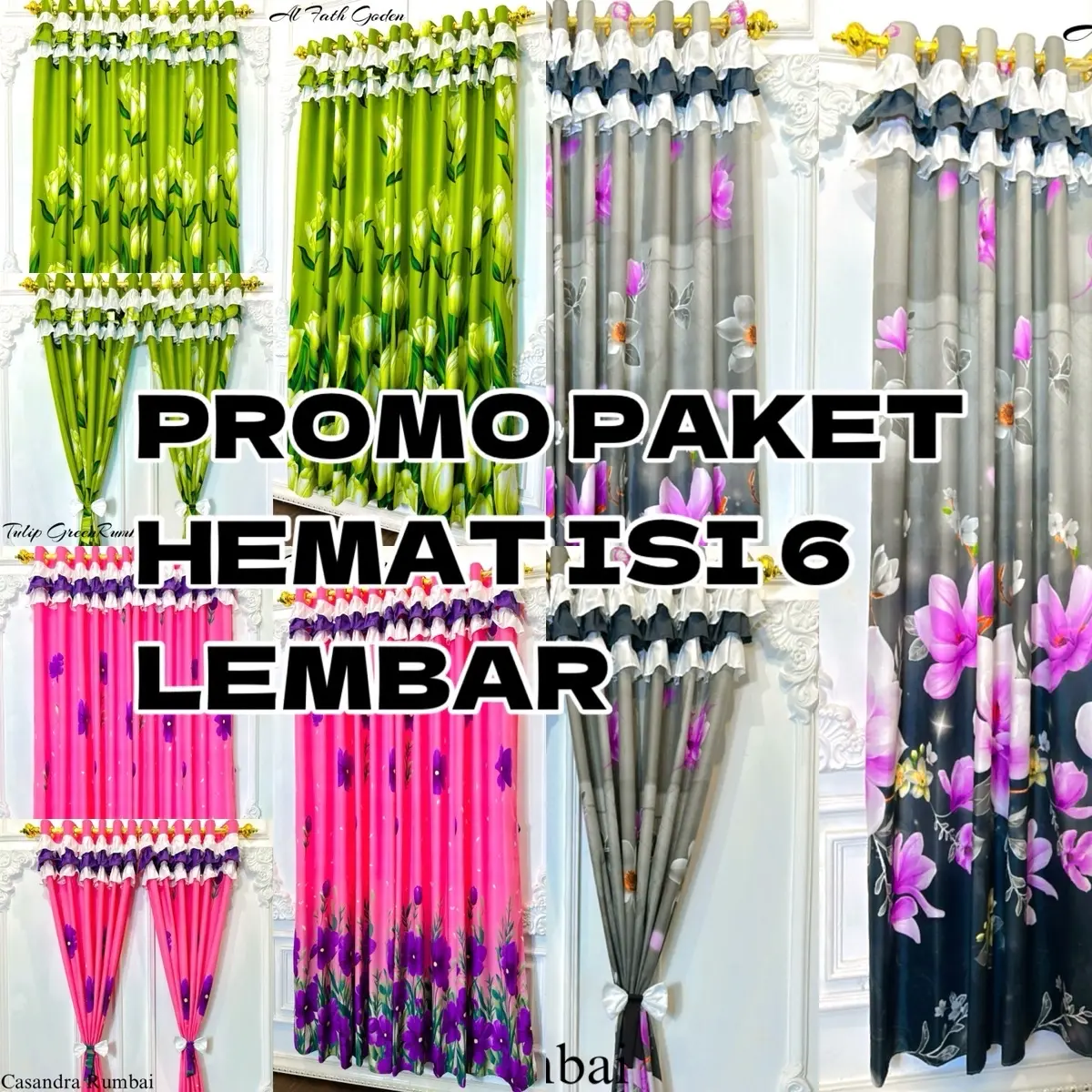 PROMO PAKET HEMAT RUMBAI ISI 6 LEMBAR(PINTU/JENDELA)KATUN Curtain T 220 cm L 135 cm
