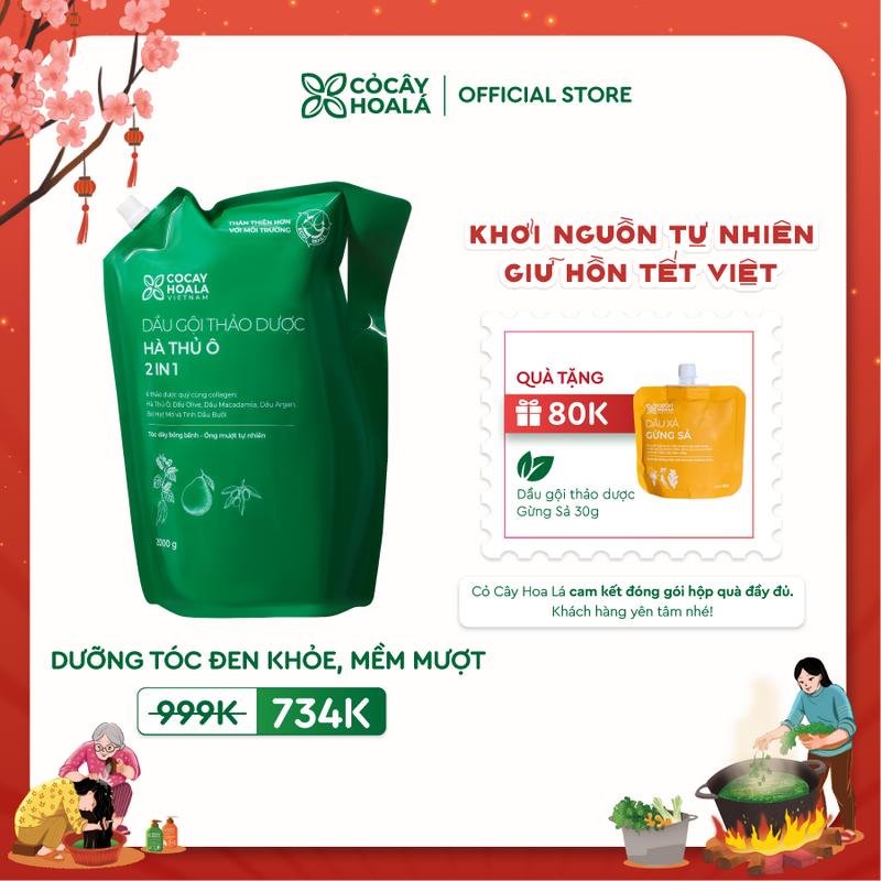  Túi Refill Dầu Gội Thảo Dược Hà Thủ Ô 2IN1 Cỏ Cây Hoa Lá 2000G Giúp Giảm Gãy Rụng Giúp Tóc Trông Dày và Bồng Bềnh 
