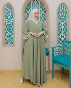 Kaftan Dress Sultan Mewah Simple Remaja Dewasa Bahan Ceruty Babydoll Premium Nyaman Gamis Muslim Wanita Terbaru Mix Renda dan Payet