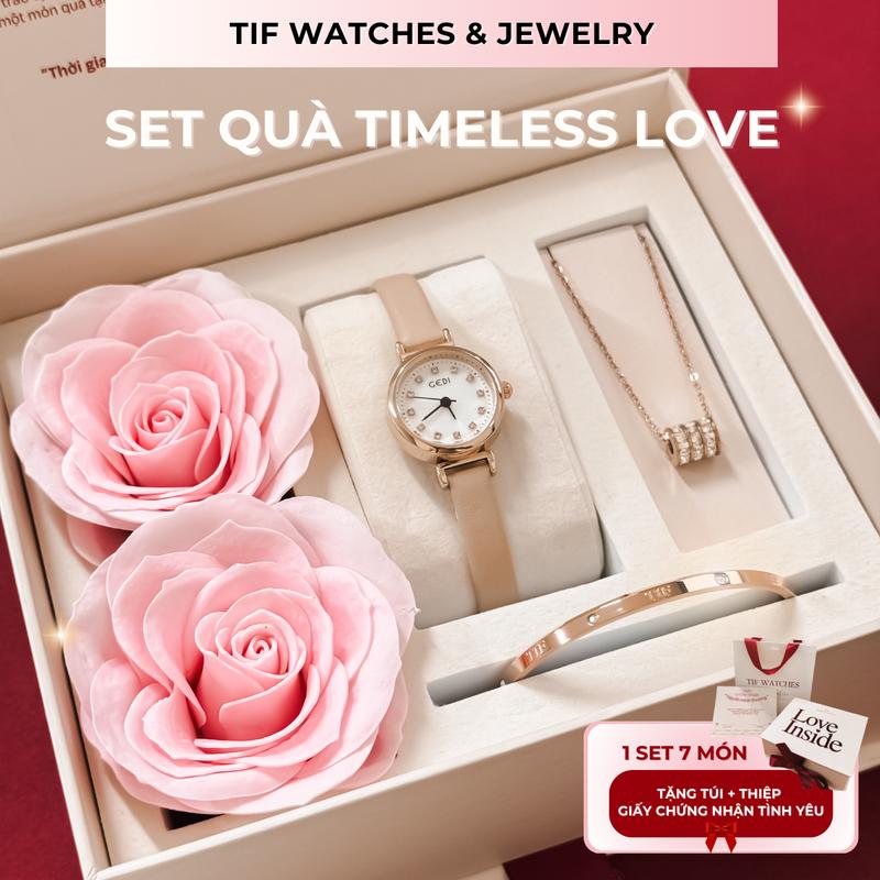 [Quà Sinh Nhật - Kỉ Niệm] Bộ Trang Sức Đính Đá Cao Cấp Tif Watches TIMELESS LOVE - 7 Món Quà Tặng Tình Yêu Vĩnh Cửu Cho Phụ Nữ Sang Trọng - Đồng Hồ Vòng Tay Phụ Kiện Thời Trang