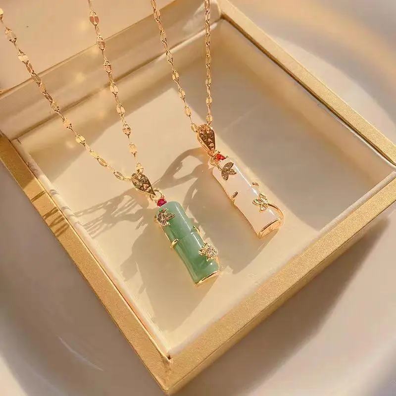 KL080 - KALUNG BAMBU WHITE GREEN model korea simple elegant steel titanium gold necklace glam 3