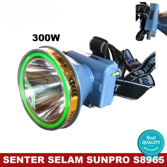 Senter Kepala Selam SUNPRO S-8965 300W 5000mAh | Senter Selam Headlamp Super Bright Cahaya Putih Indikator Baterai Super Terang Tombol Putar Bonus Kacamata Renang 3