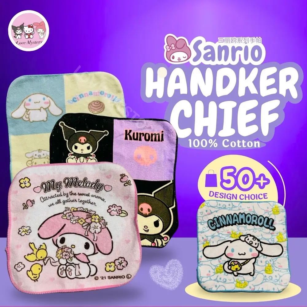 [Love Mystery] Sanrio Handkerchief 100% Cotton Samll Towel Hand Cloth Sapu Tangan