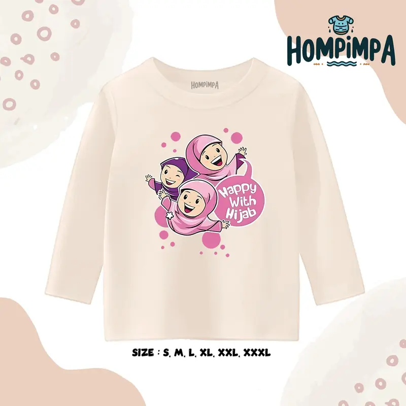 Kaos Anak Lengan Panjang Gambar Hijab Sablon DTF Distro 30s Fashion Baju 4