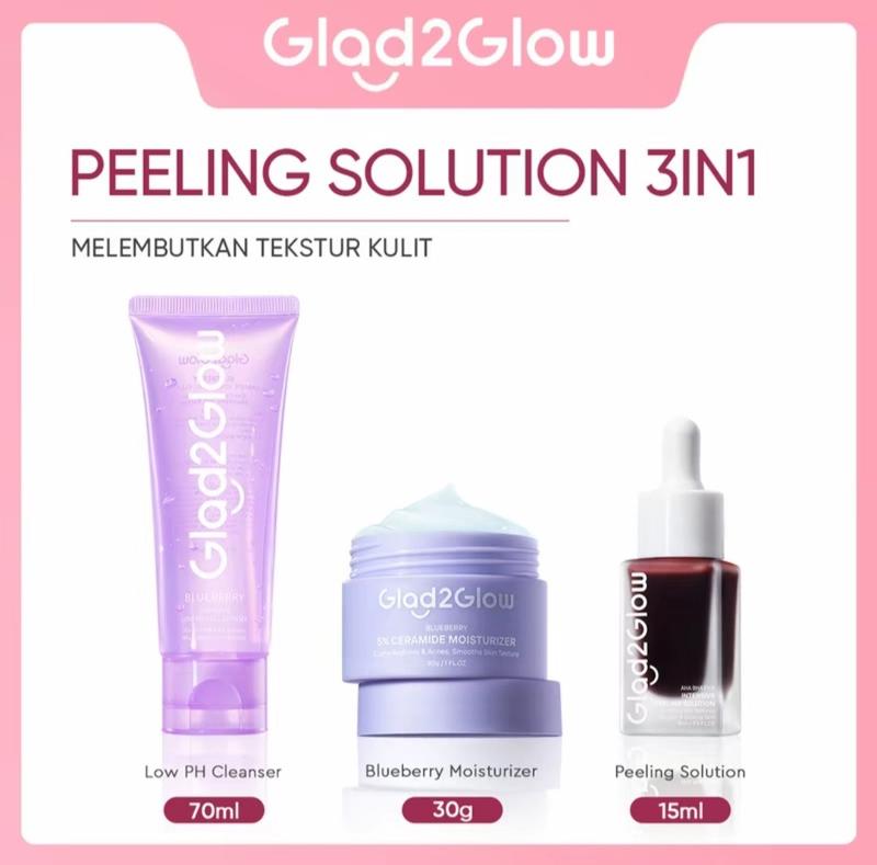 Product Introduction of Glad2Glow bundle 3in1 Peeling Solotiom Exfoliathing +Moizturizer Blueberry + Facial Cleanser Blueberry Mencerahkan Extract Niacinamide Pha Mengencangkan Wajah g2g 7