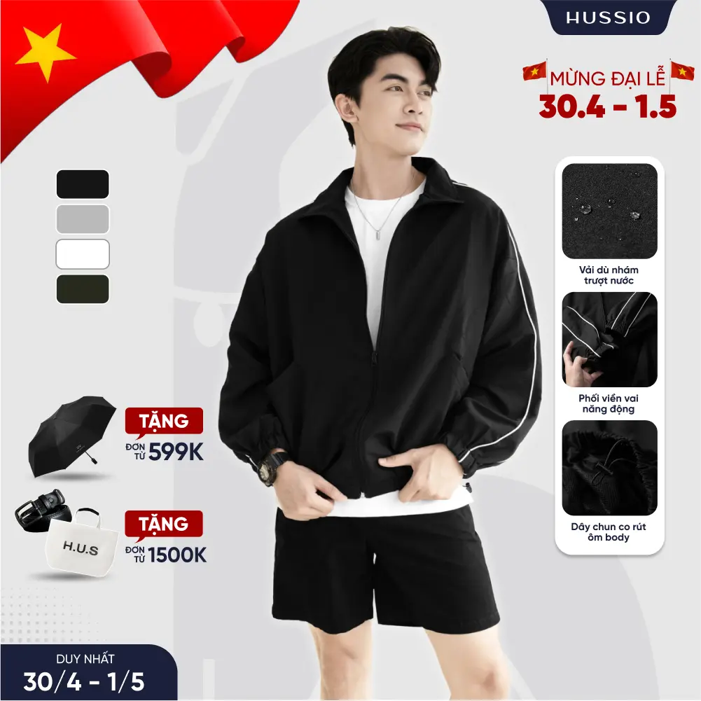 Áo khoác nam Variants vải dù nhám co dãn, trượt nước, form crop trẻ trung, năng động - HUSSIO