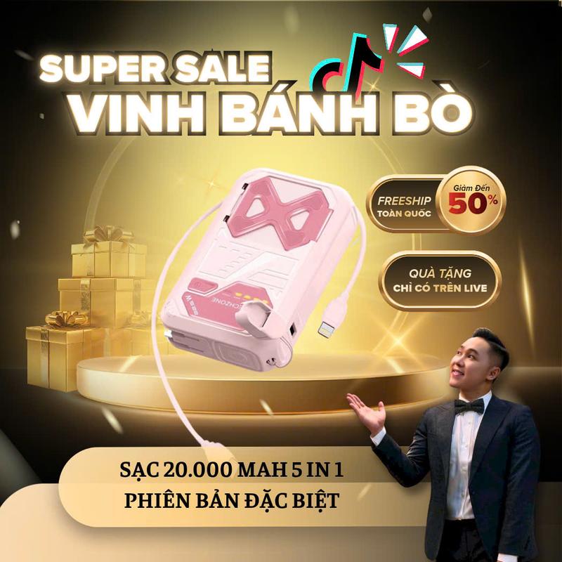 TECHZONE x VINHBANHBO PHIÊN BẢN ĐẶC BIỆT Sạc Dự Phòng Không Dây Sạc Dự Phòng Kiêm Củ Sạc Công Suất 22,5W 20000mAh Sạc Cho Iphone Và Android