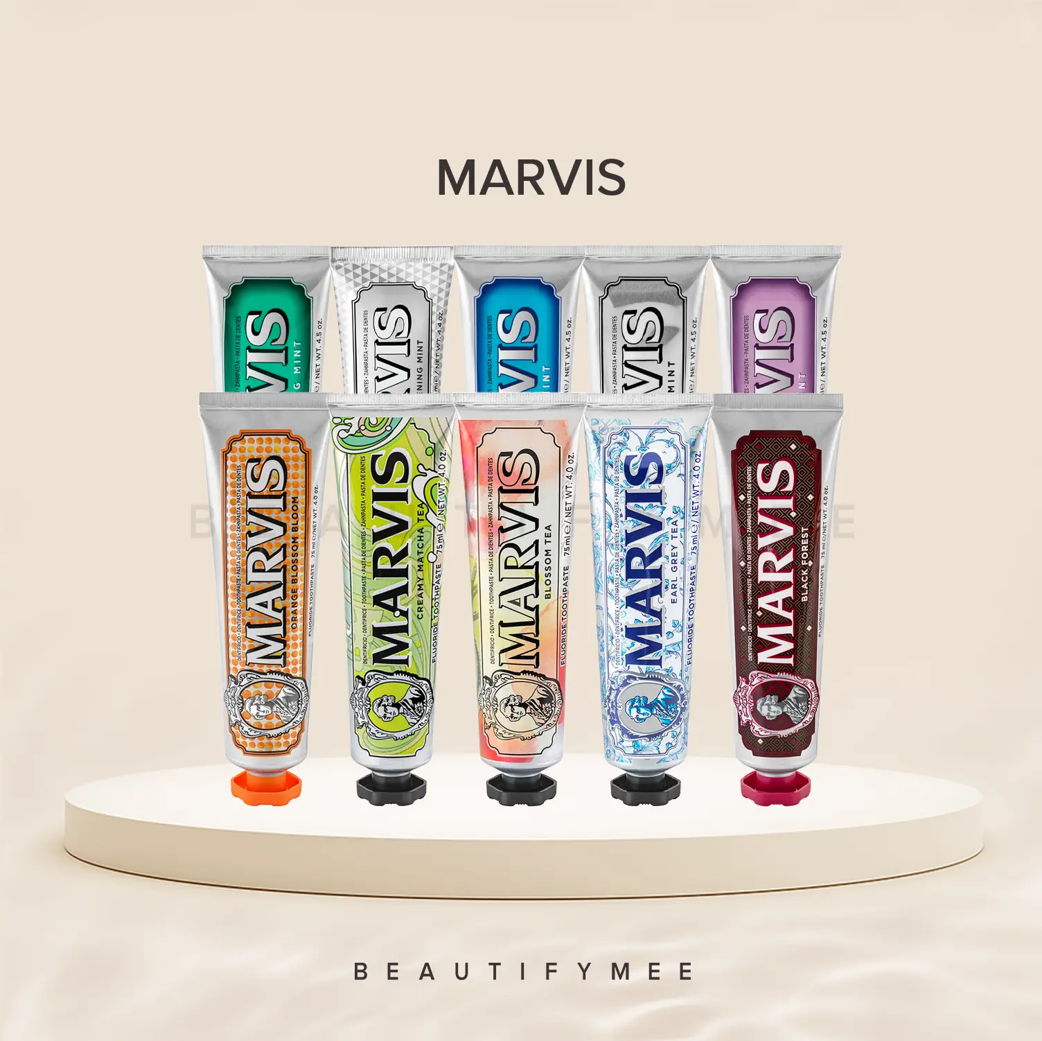 Marvis Toothpaste Collection (Blossom Tea, Classic Strong Mint, Creamy Matcha Tea, Earl Grey Tea, Orange Blossom Bloom)