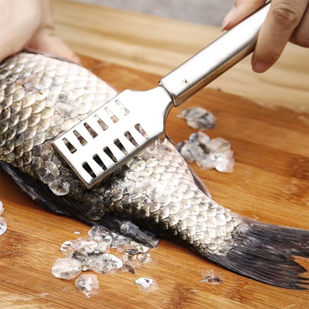 Fish Scaler Remover Stainless Steel Sawtooth Fish Descaler with Ergonomic Handle Solid Grip Fish Scale Tool Removing Peeling Kitchen Utensils Hanging