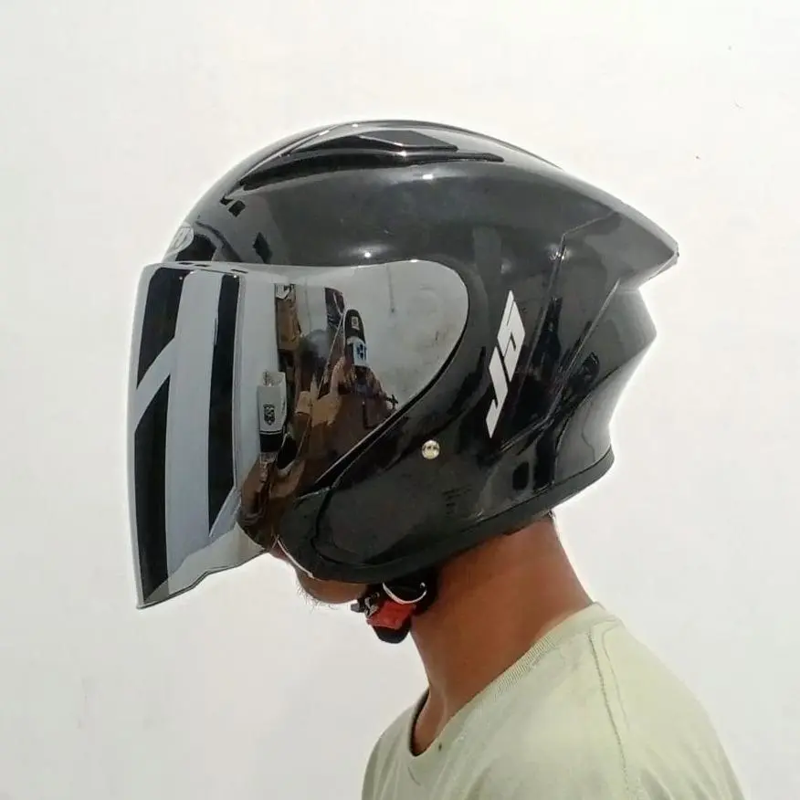 Helm Half Face ST15 MLA Solid black glos Visor Clear/Smoke/iridium Premium (SNI) Dewasa Pria/Wanita - Motorcycle, Busa Lepas Pasang & Pentilasi Udara Aktif