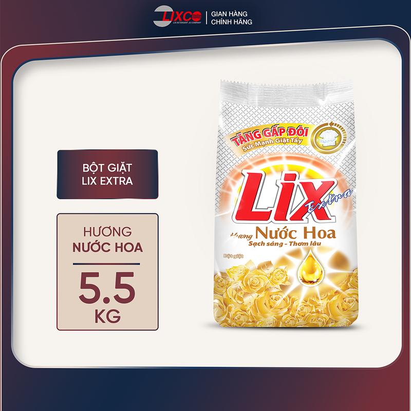 Bột giặt Lix Extra hương nước hoa 5.5kg EH554 tăng gấp đôi sức mạnh giặt tẩy Làm Sạch quần áo sạch thơm lâu cho giặt tay máy 