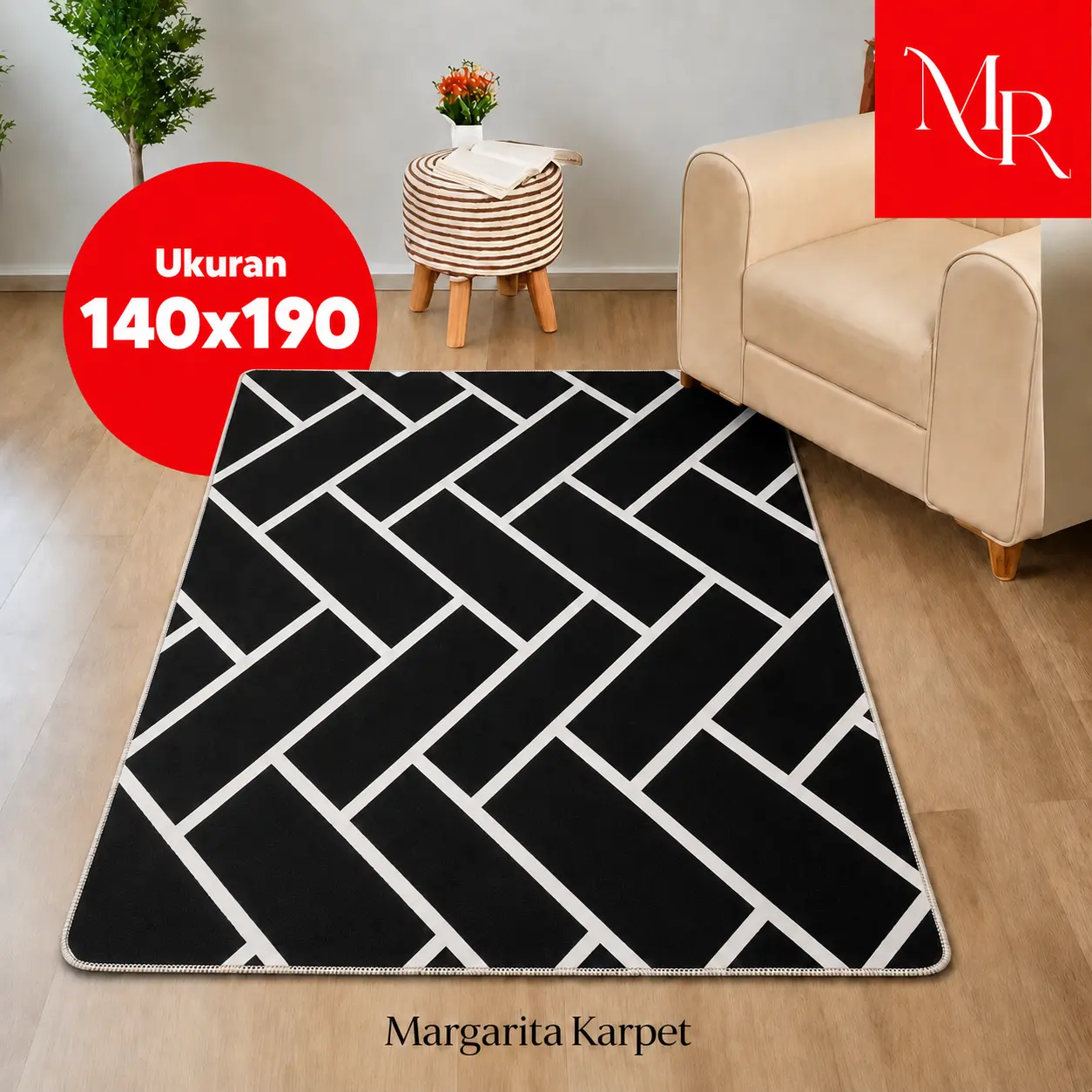 [MR] Karpet Malaysia 140x190cm Flanel Motif Geometris Modern Anti Slip