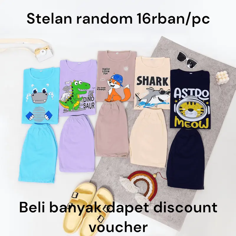 LuckyOne Kaos STELAN Oblong Motif Random Anak Laki-Laki Perempuan Usia 2-8 Tahun 0