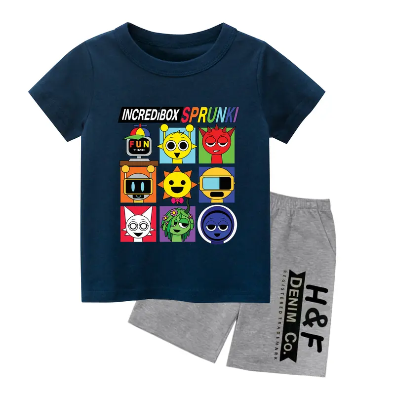 Setelan Pendek Baju Kaos Anak Laki Laki Gambar SPRUNKI #8 Dari YOUNA Usia 1thn s/d 11thn  - Bahan Combed TC Berkualitas Tinggi 5