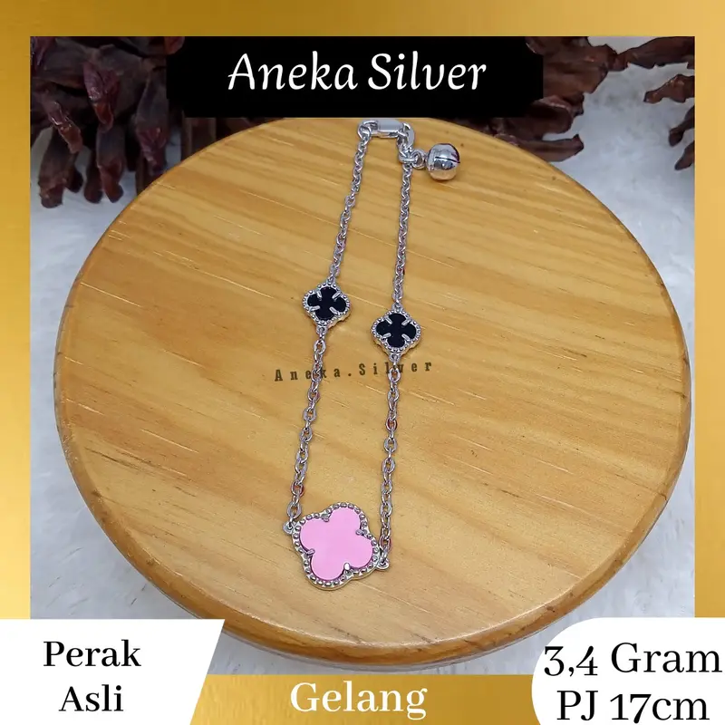 Gelang Nori Bunga Pink Hitam Perak 925 - Model Terbaru 2