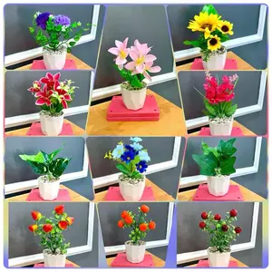 100 RIBU DAPAT 11 PCS BUNGA BUAH DAUN HIAS COD Dekorasi Hiasan Plastik Tanaman dan Vas Indoor Pot Plastik 15-20 cm Tinggi dengan Vas 8 cm & Batu Coral Random Variasi Buah Maksimal 3 Pot