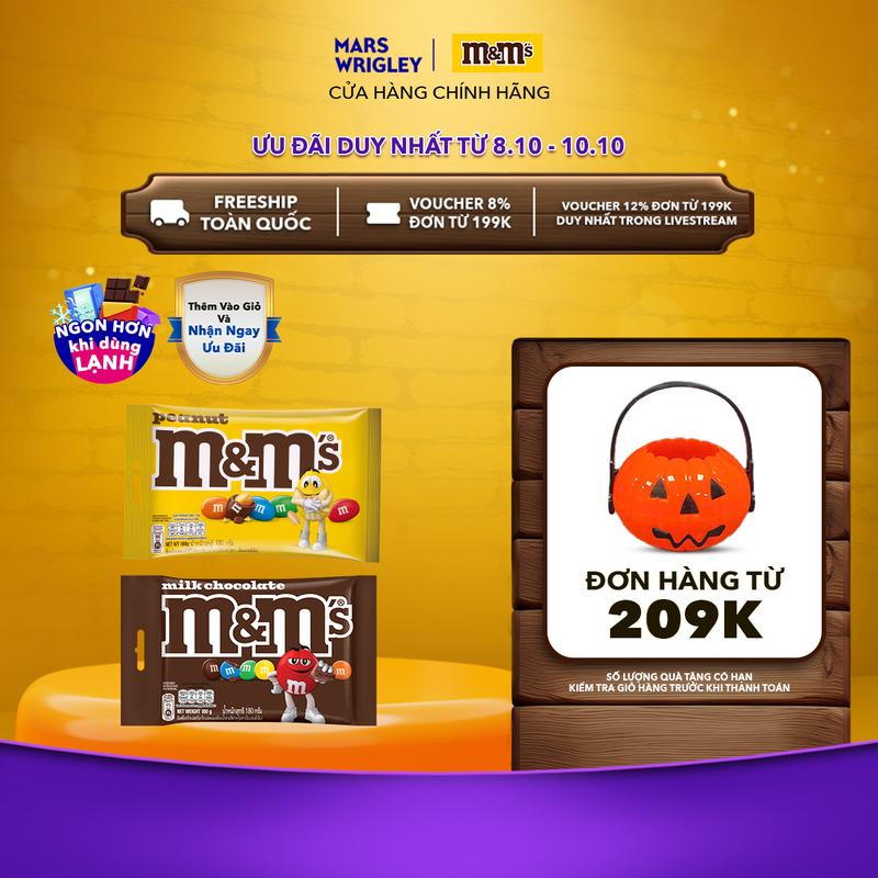 Combo 2 gói kẹo Socola Sữa & Đậu Phộng M&M's gói 180g