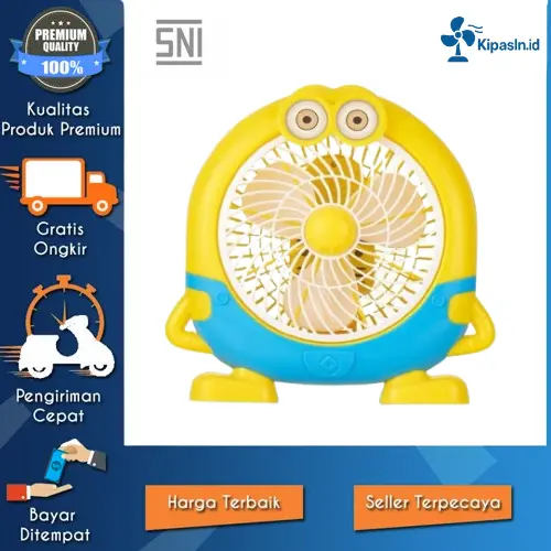 Kipas Angin Karakter 8 inch MINION Kipas Angin Meja Listrik 220V 25W Kabel 137 Cm Cocok untuk Kamar Tidur & Ruang Belajar