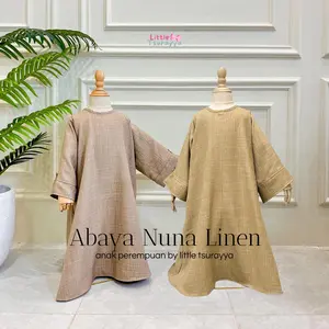 Little Tsurayya - Abaya Nuna Anak Bahan Linen Motif