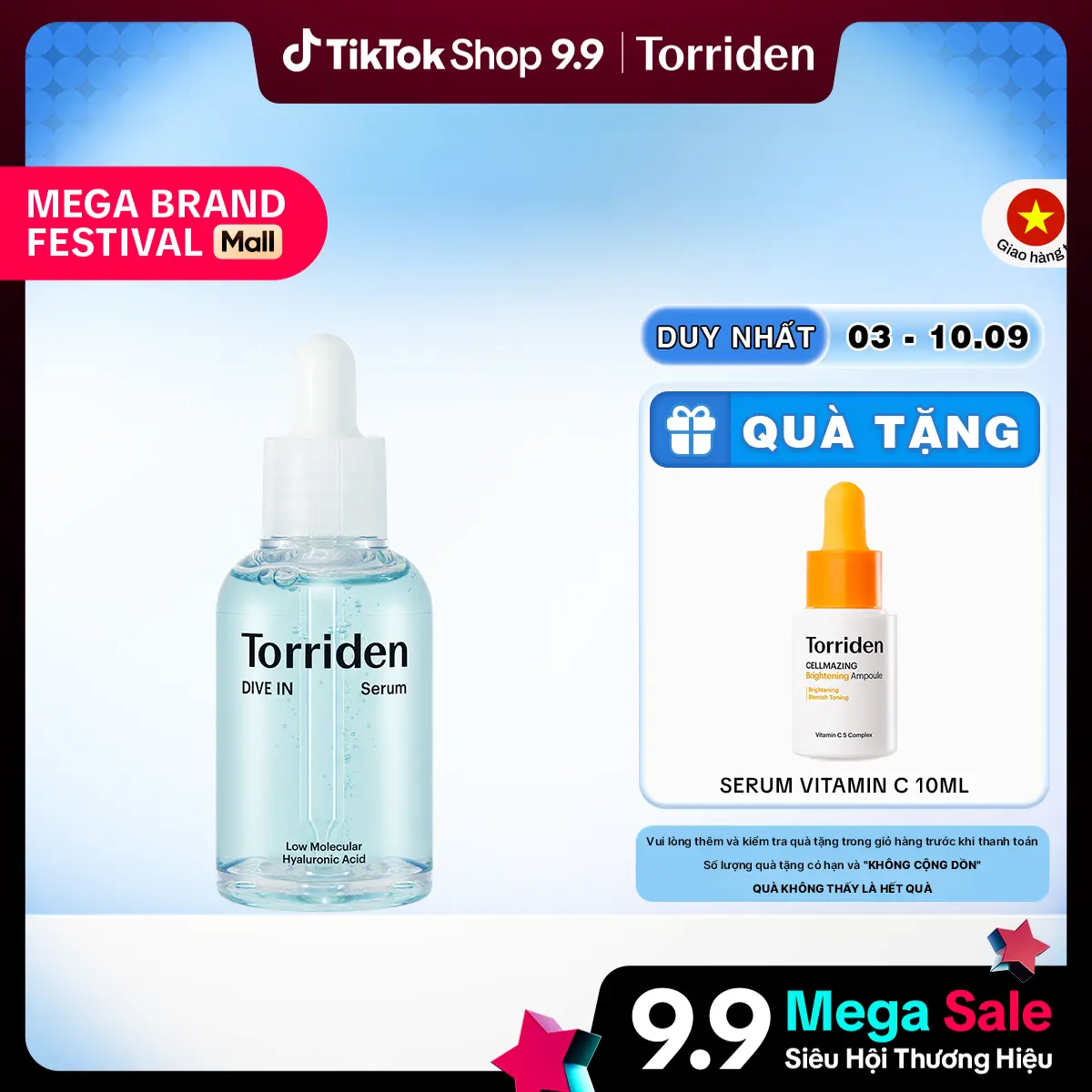 Serum HA Torriden 5D Hyaluronic Acid phân tử nhỏ thấm sâu cấp ẩm làm dịu da DIVE IN Serum 50ml