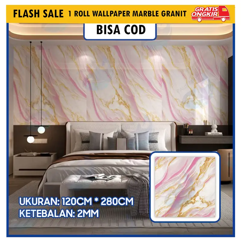 Wallpaper Foam PVC Marmer 1 Roll 1.2m x 3m Motif Marmer Stiker - Marble Glossy 5