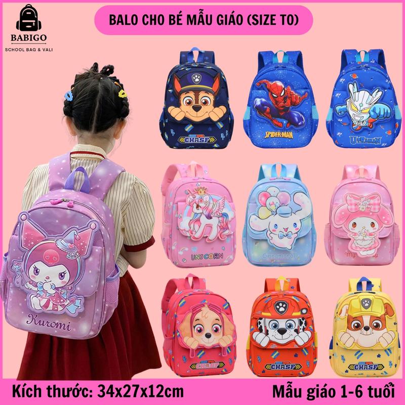Balo cho bé mẫu giáo size to cao cấp, cặp trẻ em mầm non đi học 1-6 tuổi nhện pony kuromi melody cho cứu hộ BBG0743