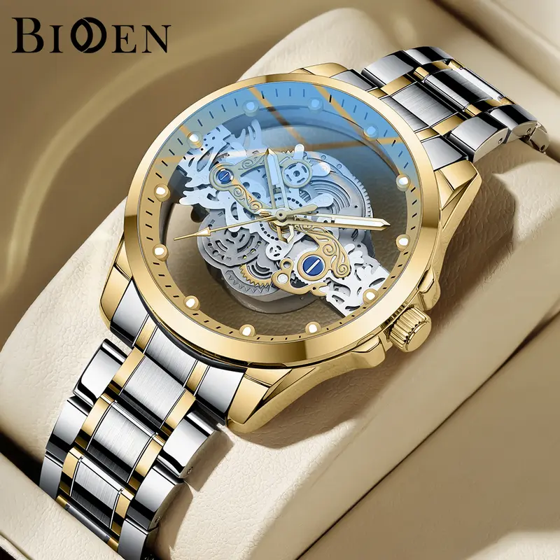 【003Harga telah diganti, cepat beli】BIDEN Jam Tangan Pria Anti Air Transparan Dial Cool Kuarsa Tali Stainless Steel Jam Tangan Cowok  YN0574 1