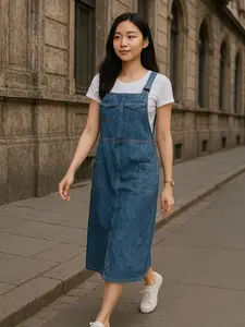 SILFI OVERALL JEANS DENIM CARGO WANITA PANJANG DRESS CEWEK