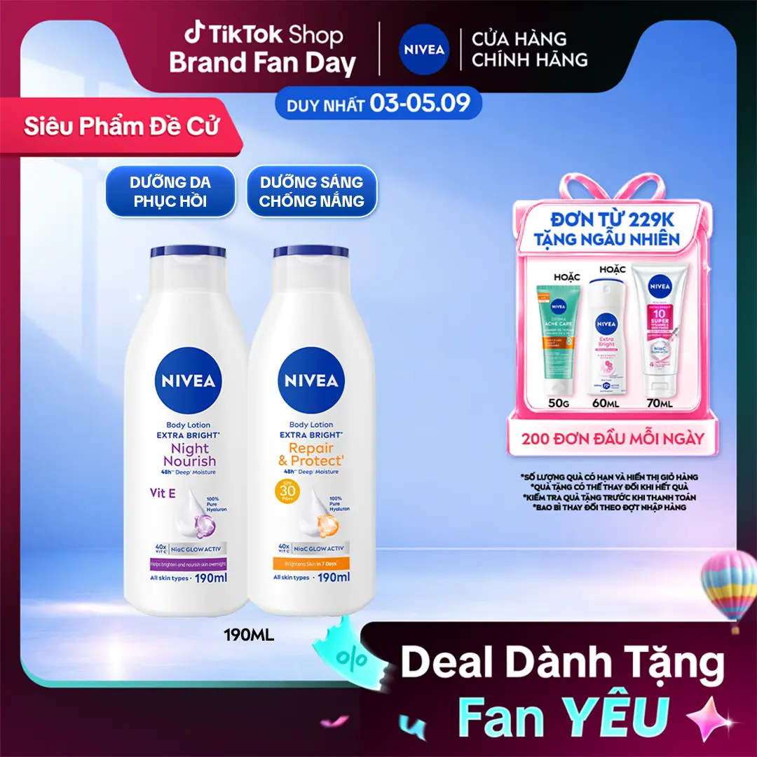Sữa Dưỡng Thể NIVEA Dưỡng Sáng Mịn Da Ban Đêm | Phục Hồi Chống Nắng (190 ml) - 98925/99562