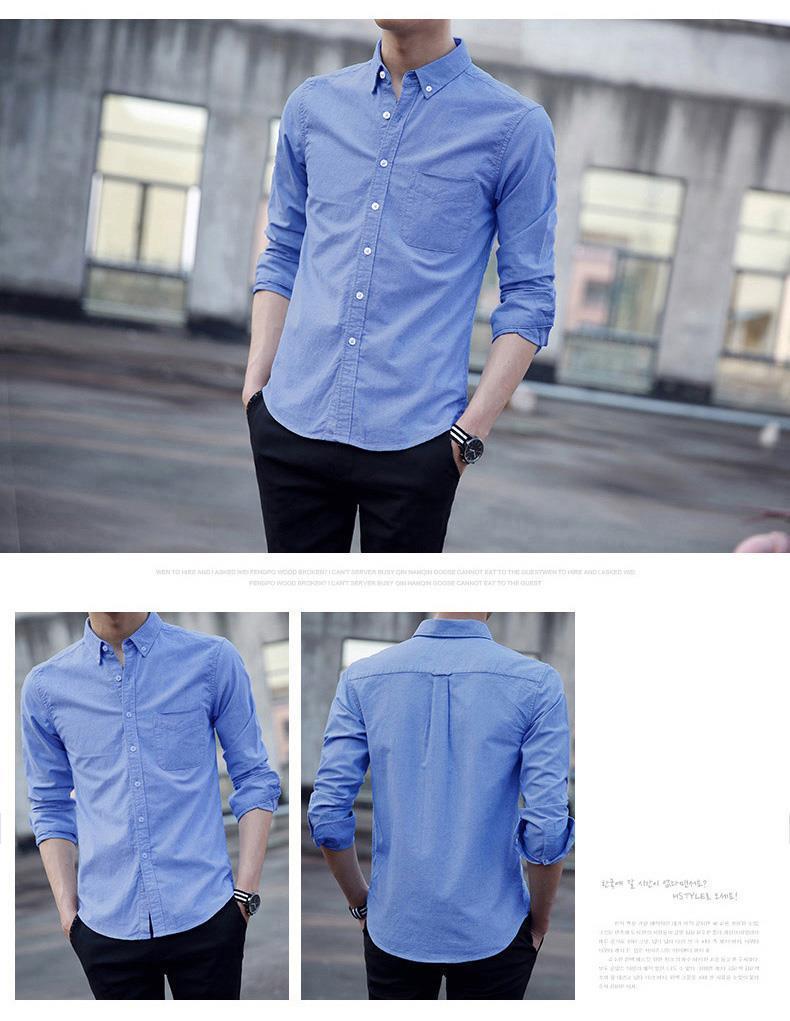Product Introduction of Áo Sơ Mi Dệt Oxford, Áo Dài Tay Nam, Phong Cách Công Sở, Màu Trơn Thích Hợp Cho Mùa Thu, Thanh Niên Và Sinh Viên Thường Ngày Dáng Ôm, Thời Trang Hàn Quốc 13