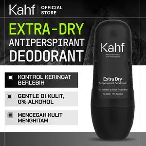 Kahf Extra Dry Antiperspirant Deodorant Roll On 45 ml - Freshness All Day, 0% Alcohol, Easy Application - Deodoran Pria Memberikan Perlindungan dari Keringat Berlebih, Kering Lebih Lama, Nyaman di Kulit - Deo Daily Use Anti Iritasi, Bebas Bau, Wangi