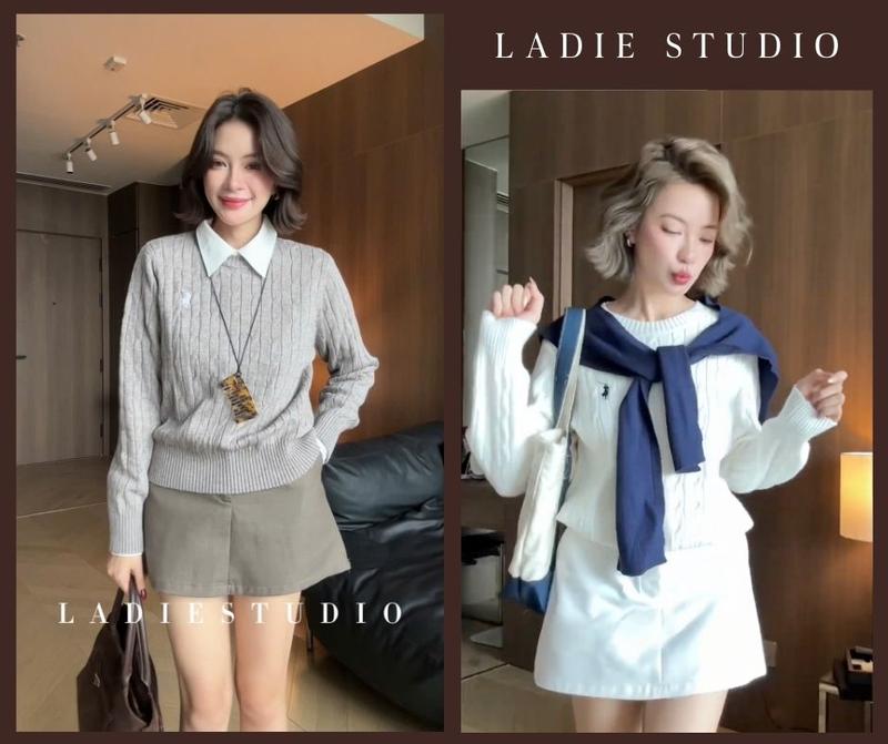 Áo sweater len nữ Classic dệt kim kiểu vặn thừng, AO90, Ladie Studio