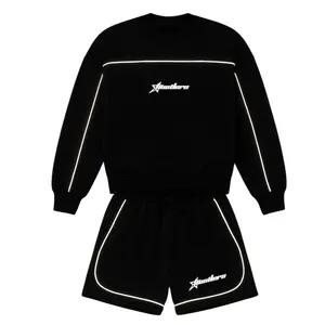 STREES One Set Crewneck & Shortpant Reflektive Hustler Setelan Menyala Berbahan Kain Fleece Lembut Adem