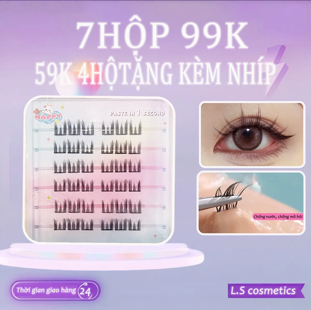 【7 hộp 99k】Mi giả có sẵn keo – Dáng cong chữ C, sợi mảnh, tái sử dụng được, 15 kiểu dáng –tặng kèm nhíp
