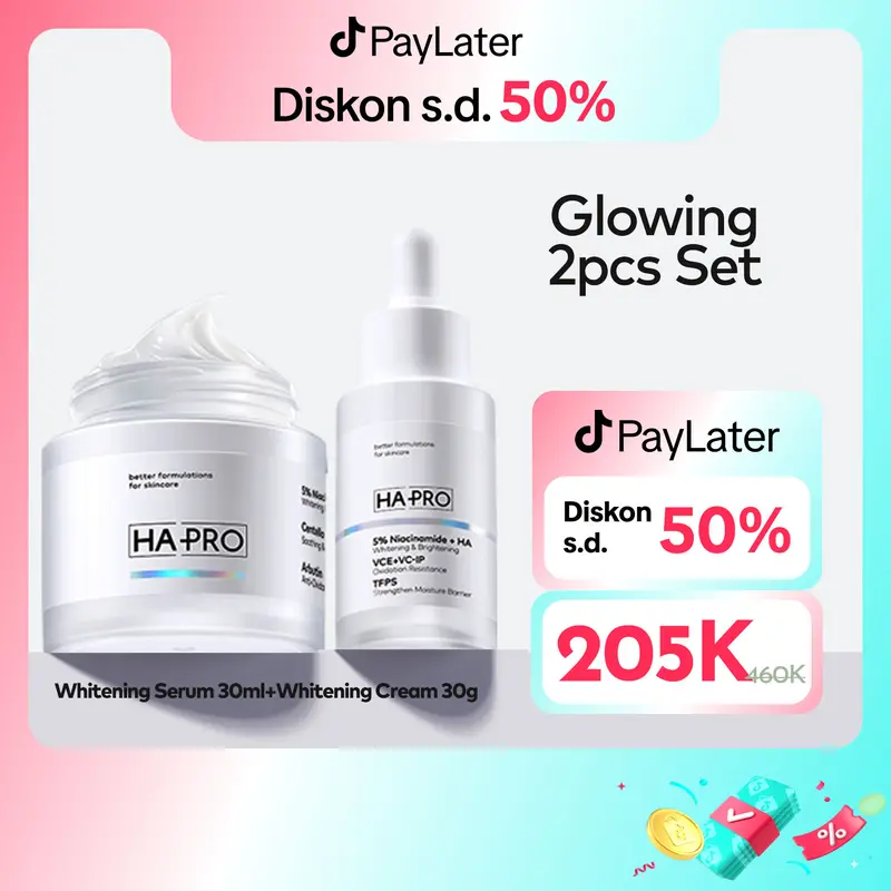 HA PRO Niacinamide Glowing 2pcs Skincare Paket Moisturizer Serum Bunding Set Whitening Cream Essence Set Skincare Bundle Paket Skincare Pencerah Wajah with Hyaluronic Acid  & Vit C Arbutin Mencerahkan  Pelembab 0