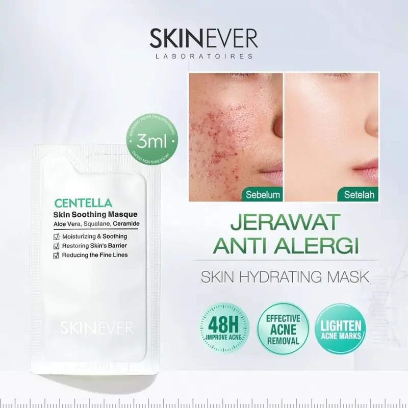 SKINEVER Salicylic Acid Acne Treatment Sleep Mask Centella Soothing Mask Brightening Sunscreen 3ml pembersih wajah berjerawat 2