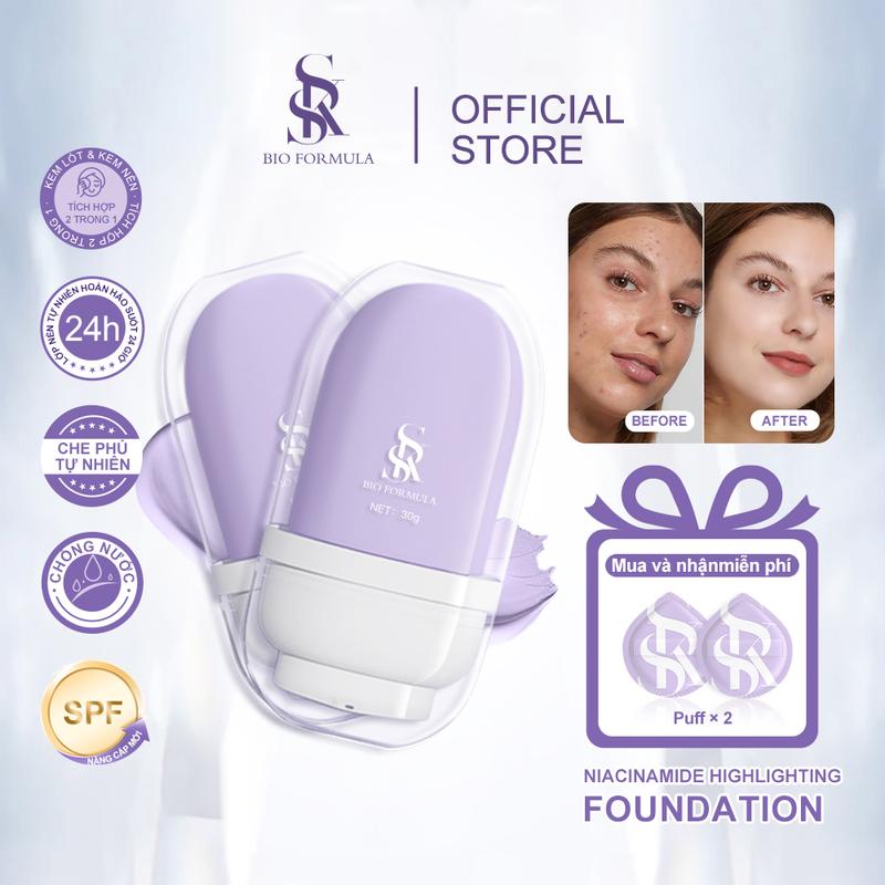   Mua 1 Tặng 1  SKS BIO FORMULA Kem Lót Kem Nền Phát Sáng Đổi Màu Niacinamide 30g + 30g Thích Hợp Cho Mọi Loại Da mặt mun lazy Kem nền dạng lỏng che khuyết điểm 
