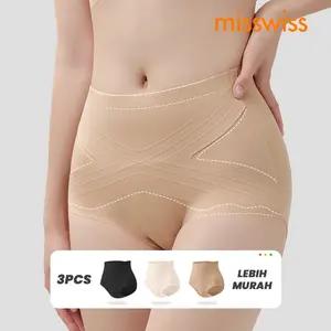 MISSWISS (3 Pcs) - Celana Dalam Seamless Wanita Pinggang Tinggi | Membentuk | Mengontrol Perut | Mengangkat Pinggul | Size M–2XL | #8562