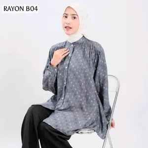 ALINA BLOUSE Rayon Cey Premium LD120 Oversize Baju  Atasan Wanita Lengan Panjang Motif Terbaru kemeja  big