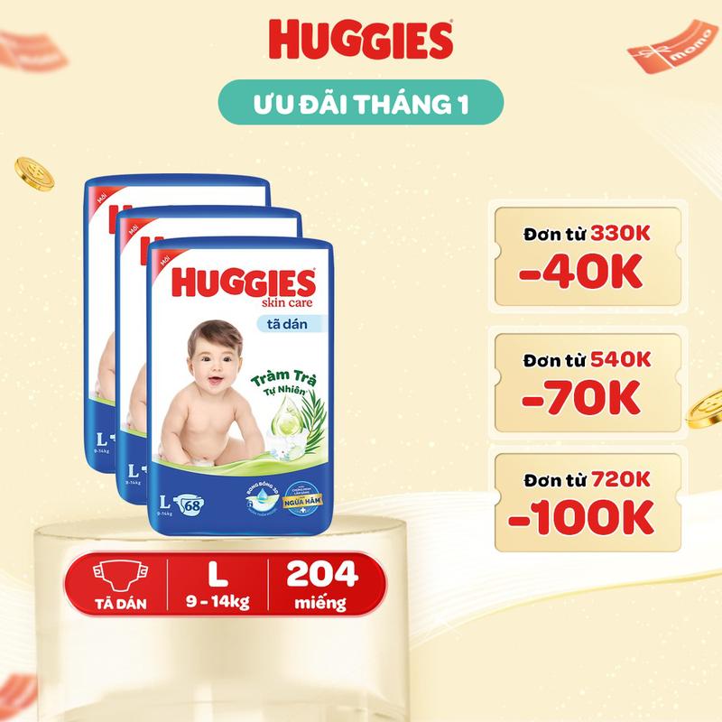 Combo 3 Tã bỉm dán Huggies Skincare Super Jumbo Size L68 XL60 XXL54
