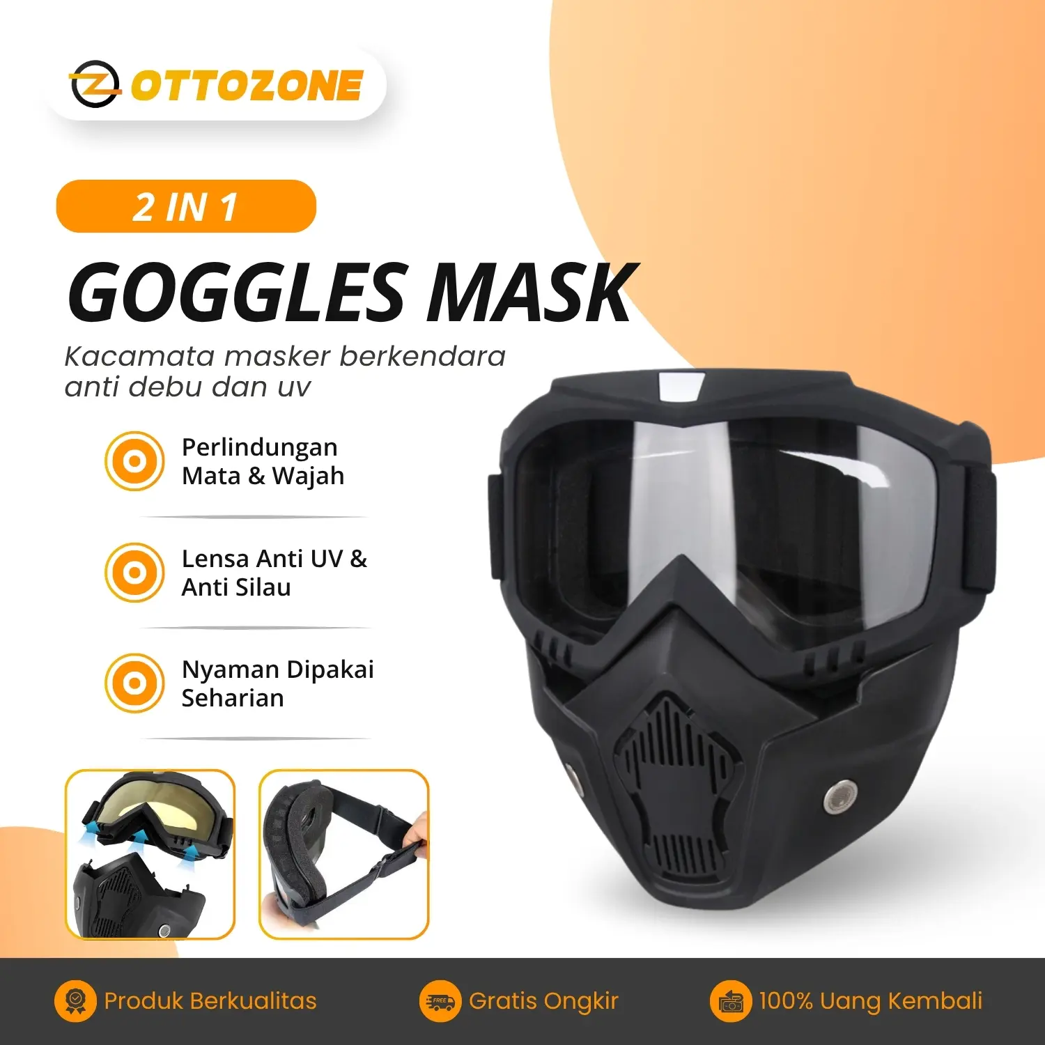 Goggles Mask Kacamata Masker Helm 2 In 1 Set Motor Paintball Trail Cross Anti Debu Polusi