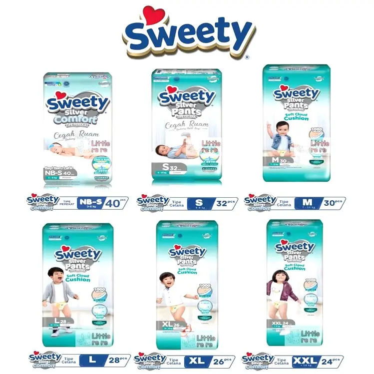 SWEETY SILVER PANTS/ Nb-s 40/ S 32/ M 30/ L 28/ XL 26/ XXL 24/ CLOUD SOFT CUSHION/ PEMPERS MURAH/ CELANA POPOK BAYI/ BABY DIAPERS Merah