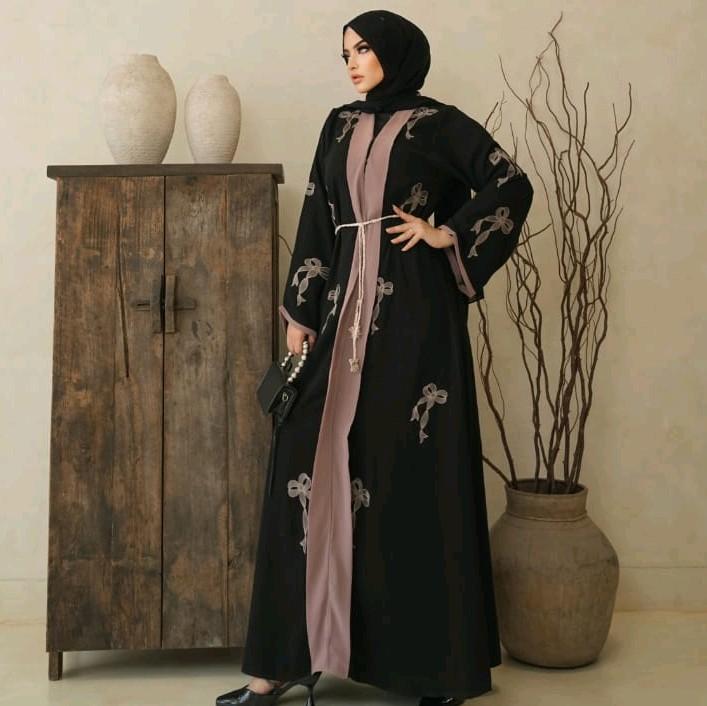 Abaya Tasya Pita Arabian Style Muslim Gamis Dewasa - Bahan Jetblack Bonanza - Ukuran S-XXL - Wanita Hitam Dress Turki Bordir Mewah 4